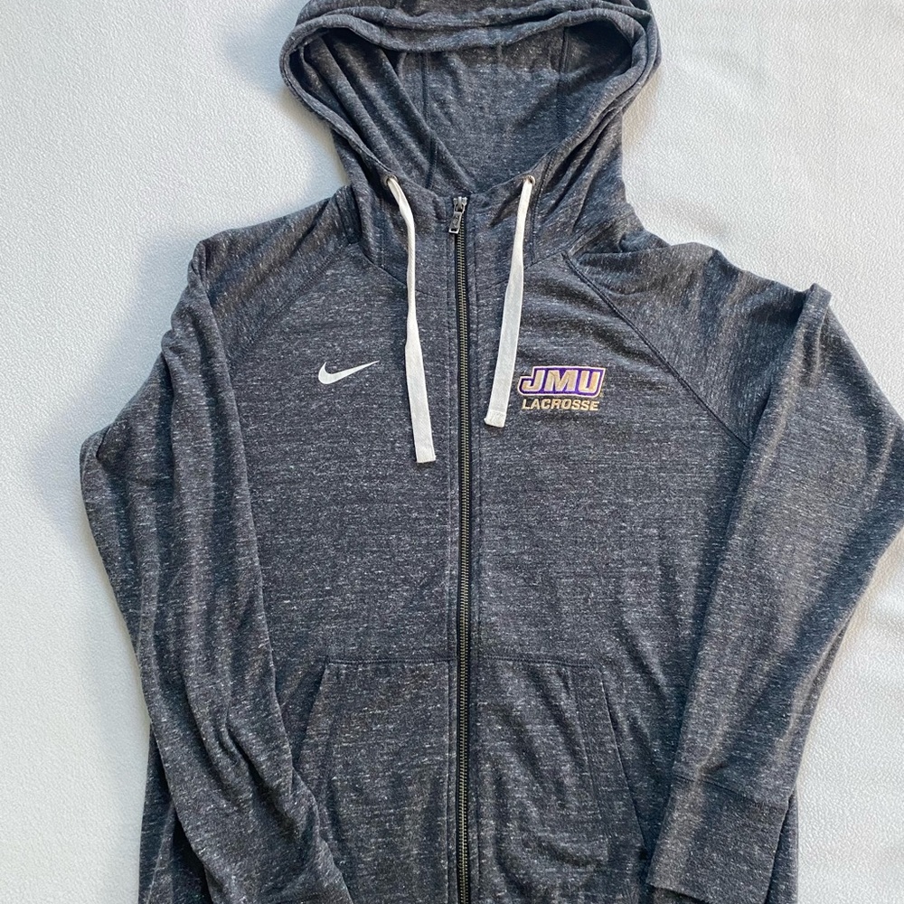 Nike JMU Women’s Gray Zip-Up Hoodie Embroidered Logo
